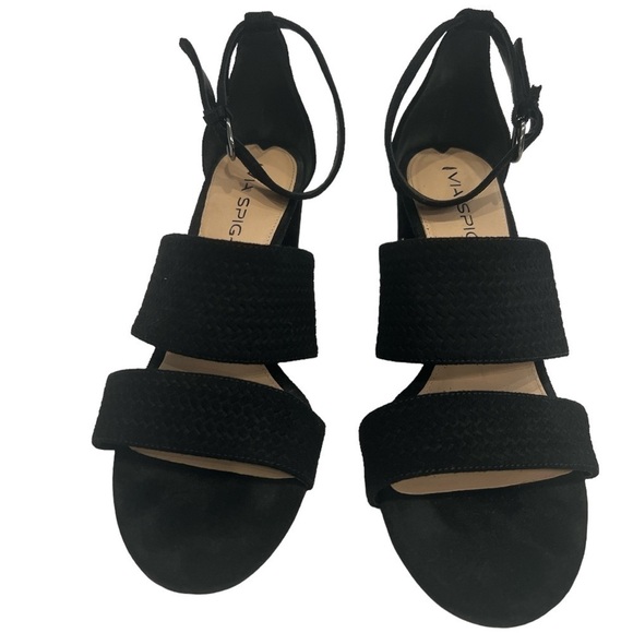 Via Spiga Heel Strappy Suede Black Sandals - Picture 1 of 8